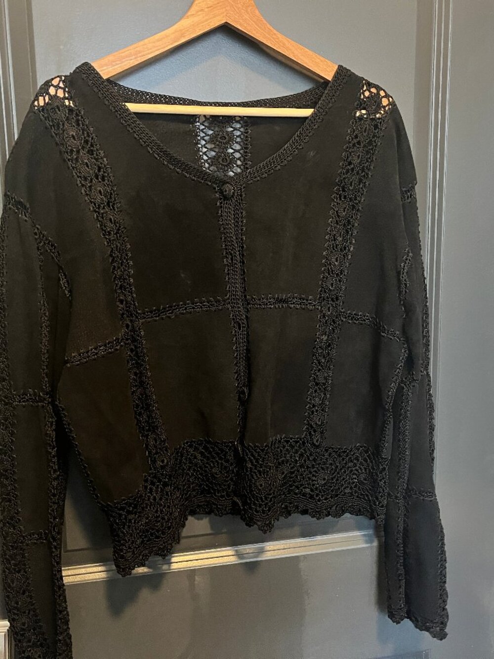 Genuine Suede Black Crochet Top
